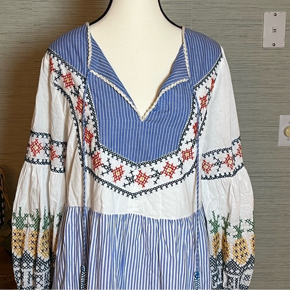 NWT FARM RIO Pineapple Beach Embroidered Maxi Dress Cotton Blue White Medium - Picture 5 of 13